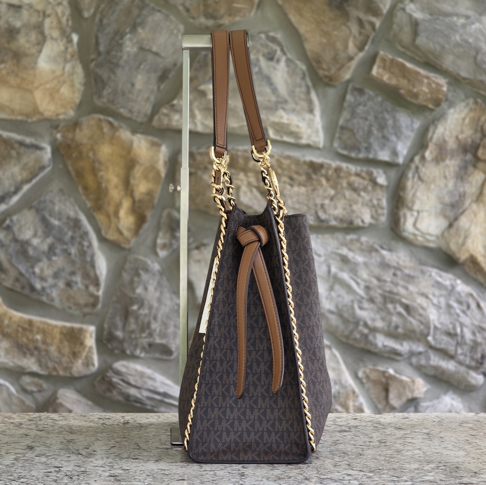Michael Kors Mina Logo Large Brown Shoulder Bag - Picture 2 of 10